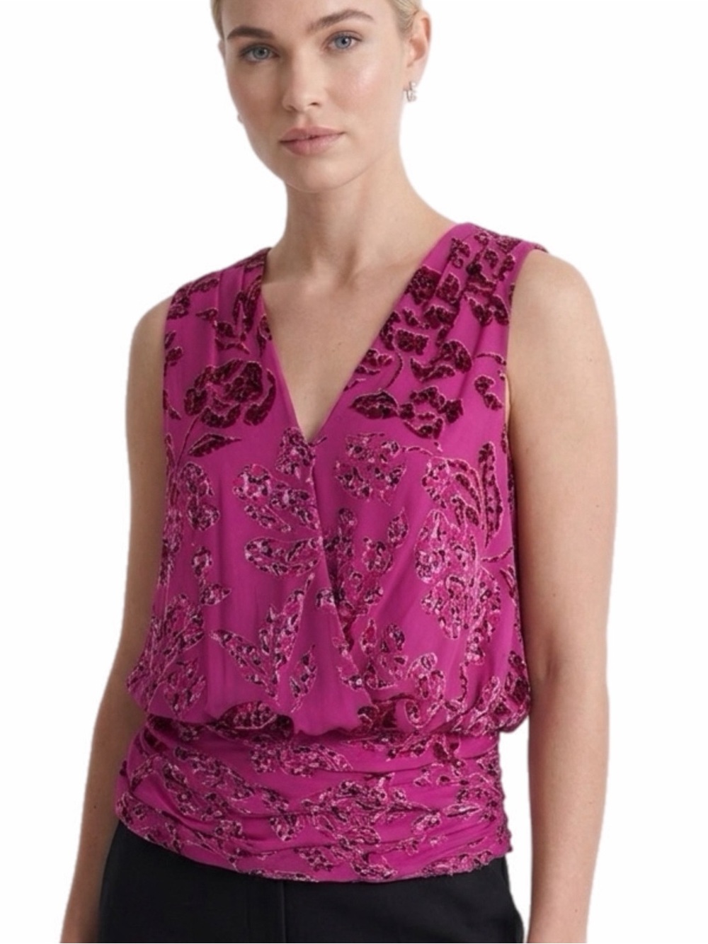WHITE HOUSE BLACK MARKET Silk-Blend Floral Burnout Sleeveless Blouse Small